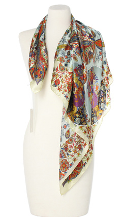 Elegancka jedwabna apaszka chusta włoska folkowa Laura Biagiotti ekskluzywna 90x90 Italian Silk pastelowa