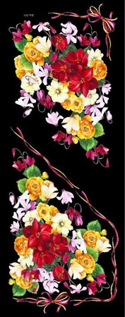 Jedwabny włoski duży szal czarny Marina D'Este 70x180cm 100% jedwab silk kwiaty 