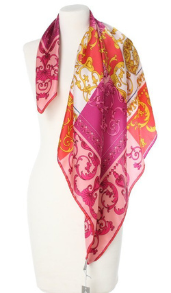 jedwabna Apaszka Chusta elegancka zwiewna Marina D'Este 90x90cm ekskluzywna różowa