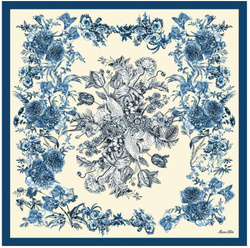 Ekskluzywna apaszka z jedwabiu chusta włoska Marina D'Este 90x90 Italian Silk niebieska kremowa