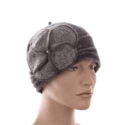Czapka ITALIA FRASCONI Wełna Kwiat popiel melanż