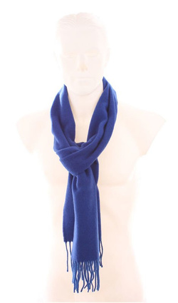 Wełniany gładki szal męski unisex 100% wełna LAMBSWOOL 30x140cm kolor niebieski szafirowy
