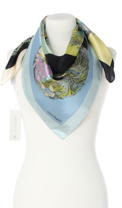 jedwabna Apaszka Chusta elegancka Laura Biagiotti 90x90cm w Kwiaty niebieska zielona