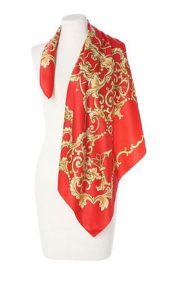 modna Apaszka Chusta Włoska na prezent 90x90cm czerwono złota