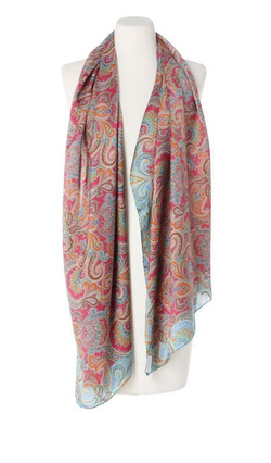 Duży Jedwabny Szal Chusta Laura Biagiotti 70x180cm Jedwab Paisley
