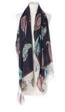 Elegancki Szal damski Chusta Laura Verdiani 70x180 Wełna Modal Paisley granatowy