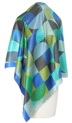 elegancka jedwabna Apaszka geometryczna Chusta Włoska turkus Marina D'Este ekskluzywna Italian Silk