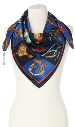 Elegancka jedwabna apaszka chusta włoska Marina D'Este ekskluzywna Italian Silk kobaltowy niebieski Klasyka
