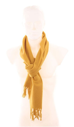 Wełniany gładki szal męski unisex 100% wełna LAMBSWOOL 30x140cm kolor ciemny żółty