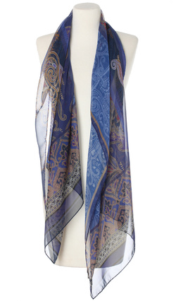 Włoski jedwabny duży szal do sukienki Laura Biagiotti 70x180cm 100% jedwab silk chiffon Ornament