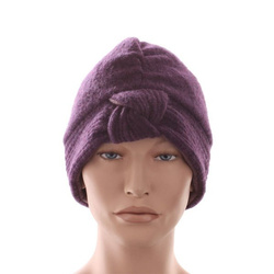 Czapka Turban FRASCONI Wełna Supeł fiolet śliwka