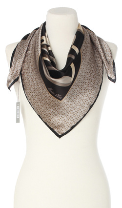 Ekskluzywna apaszka z jedwabiu chusta włoska Marina D'Este 90x90 Italian Silk srebrna szara czarna