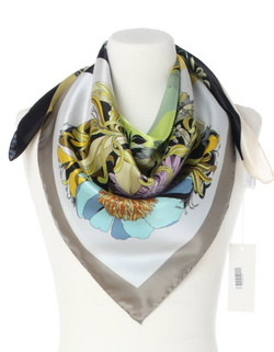 jedwabna Apaszka Chusta elegancka Laura Biagiotti 90x90cm w Kwiaty niebieska zielona