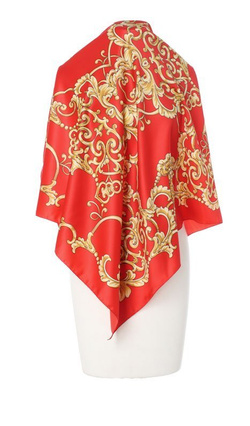 modna Apaszka Chusta Włoska na prezent 90x90cm czerwono złota