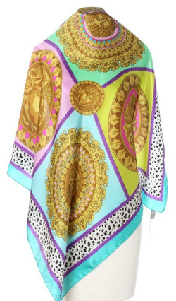 jedwabna Apaszka Meduza grecka Chusta Włoska 90x90cm Marina D'Este 100% Silk