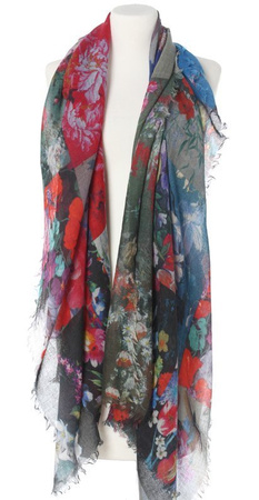 Ekskluzywny Wełniany Duży Szal Chusta Patchwork Kwiaty Premium Laura Verdiani 70x180cm