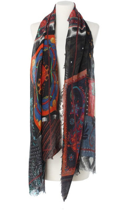 Ekskluzywny Wełniany Duży Szal Chusta czarna Premium Laura Verdiani 70x180cm Nadruk