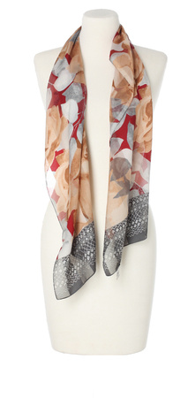 Elegancki lekki zwiewny szalik do płaszcza Made in Italy czerwony kwiaty 35x160cm