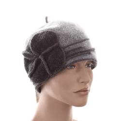 Czapka ITALIA FRASCONI Wełna Kwiat szary melanż