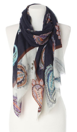Elegancki Szal damski Chusta Laura Verdiani 70x180 Wełna Modal Paisley granatowy