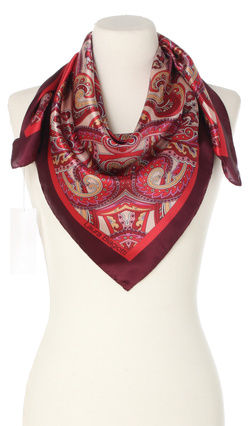Ekskluzywna apaszka z jedwabiu chusta włoska Laura Biagiotti 90x90 Italian Silk czerwona bordowa