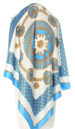 niebieska Chusta w łańcuchy Apaszka elegancka włoska 90x90cm