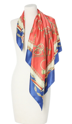 granatowa czerwona chusta włoska apaszka elegancka na piękny prezent 90x90cm Made in Italy