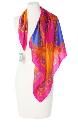Włoska chusta jedwabna apaszka duża 90x90cm Marina D'Este Silk amarant