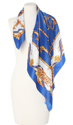 kobaltowa Chusta klasyczna Apaszka royal elegancka pod szyję włoska 90x90