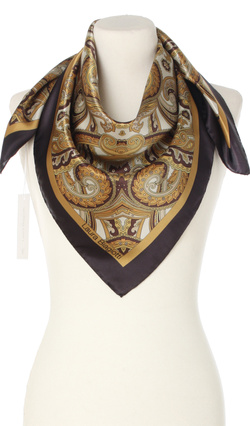 Ekskluzywna apaszka z jedwabiu złota chusta włoska Laura Biagiotti 90x90 Italian Silk