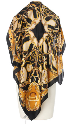 Ekskluzywna czarna apaszka z jedwabiu chusta włoska w łańcuchy Marina D'Este 90x90 Italian Silk