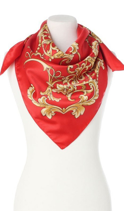 modna Apaszka Chusta Włoska na prezent 90x90cm czerwono złota