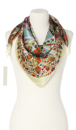 Elegancka jedwabna apaszka chusta włoska folkowa Laura Biagiotti ekskluzywna 90x90 Italian Silk pastelowa