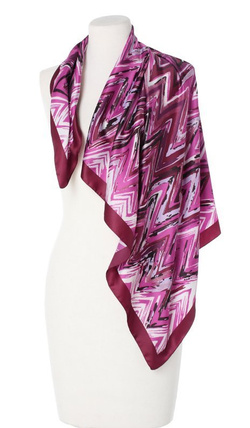 Elegancka Chusta Apaszka Zygzaki 90x90cm różowa bordowa