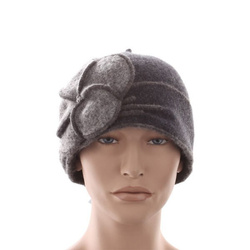 Czapka ITALIA FRASCONI Wełna Kwiat popiel melanż