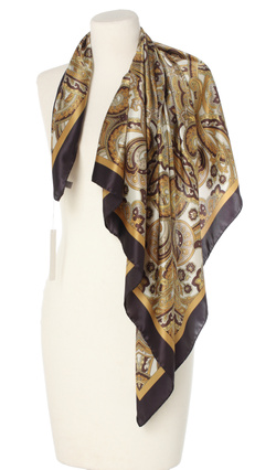 Ekskluzywna apaszka z jedwabiu złota chusta włoska Laura Biagiotti 90x90 Italian Silk