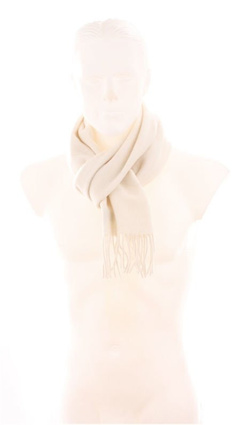 Szal Wełna LAMBSWOOL 30x145 Gładki kremowy śmietana ecru