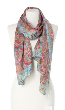Duży Jedwabny Szal Chusta Laura Biagiotti 70x180cm Jedwab Paisley