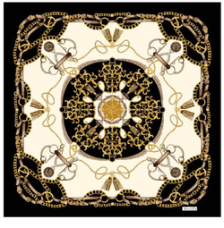 Ekskluzywna apaszka z jedwabiu chusta włoska w łańcuchy Marina D'Este 90x90 Italian Silk kremowo czarna