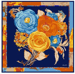 Jedwabna apaszka chusta granatowa Marina D'Este w kwiaty 90x90cm drukowana w kwiaty