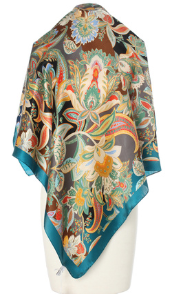 Elegancka jedwabna apaszka chusta włoska Laura Biagiotti ekskluzywna 90x90 Italian Silk morska turkusowa