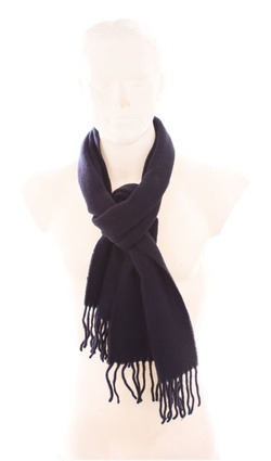 Szal Wełna LAMBSWOOL 30x140 Gładki Unisex ciemny granat