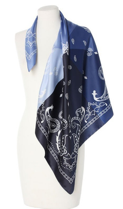 Elegancka Apaszka Bandana Chusta Paisley Włoska 90x90 niebieska granatowa