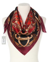 Ekskluzywna czerwona bordowa apaszka z jedwabiu chusta włoska w łańcuchy Marina D'Este 90x90 Italian Silk