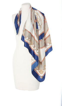 Elegancka Satynowa Apaszka Szal Chusta Klasyczna Włoska 90x90cm kobaltowa