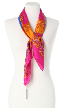 Włoska chusta jedwabna apaszka duża 90x90cm Marina D'Este Silk amarant