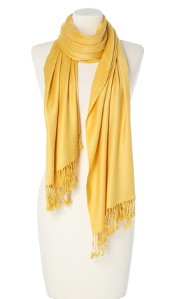 Duży szal z połyskiem pashmina 70x180cm całoroczny z wiskozy do płaszcza i kurtki żółty szalik
