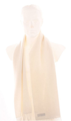 Szal Wełna LAMBSWOOL 30x145 Gładki kremowy śmietana ecru