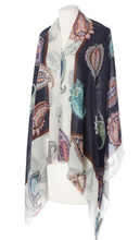 Elegancki Szal damski Chusta Laura Verdiani 70x180 Wełna Modal Paisley granatowy