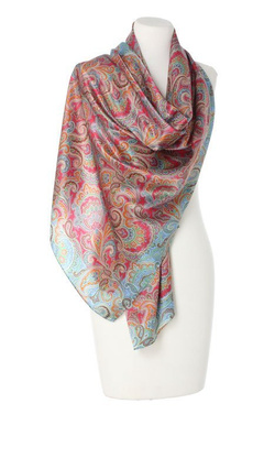 Duży Jedwabny Szal Chusta Laura Biagiotti 70x180cm Jedwab Paisley